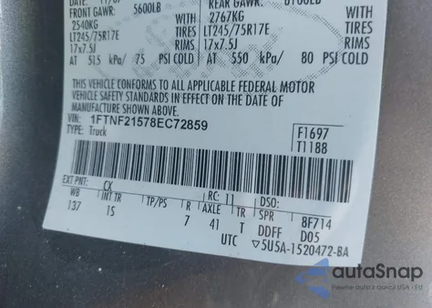 2008 Ford F-250 Xl/Xlt z USA, uszkodzony, nr VIN 1FTNF21578EC72859